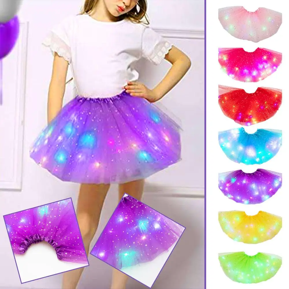 Led Light Rok Kinder Tutu Rok Tule Ballet Accessoires Rok Dancewear Gloeiende Kleding Mini Party Kostuum Q2q7