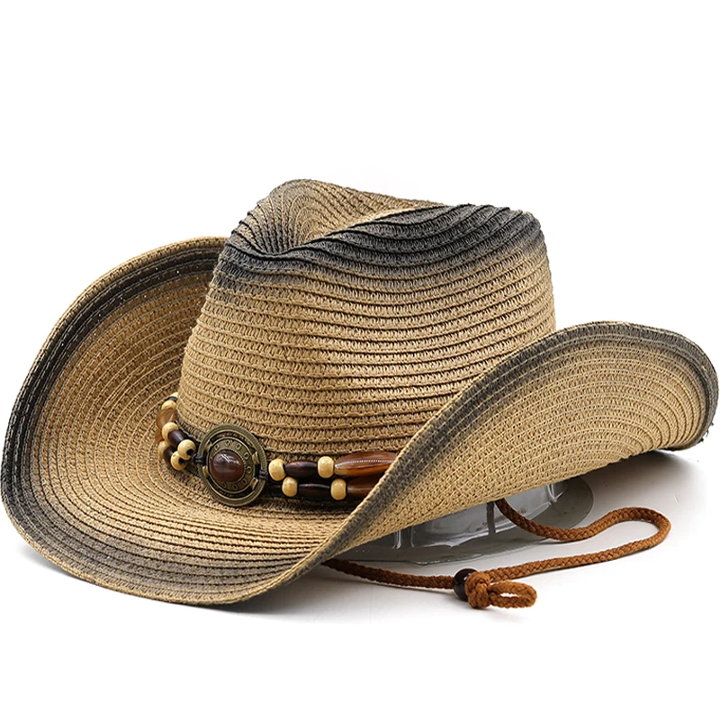 New Straw Sun Hat for Women Summer Hats New Western Cowboy Spray Paint Stylish Tend Summer Straw Beach Sunscreen Hat