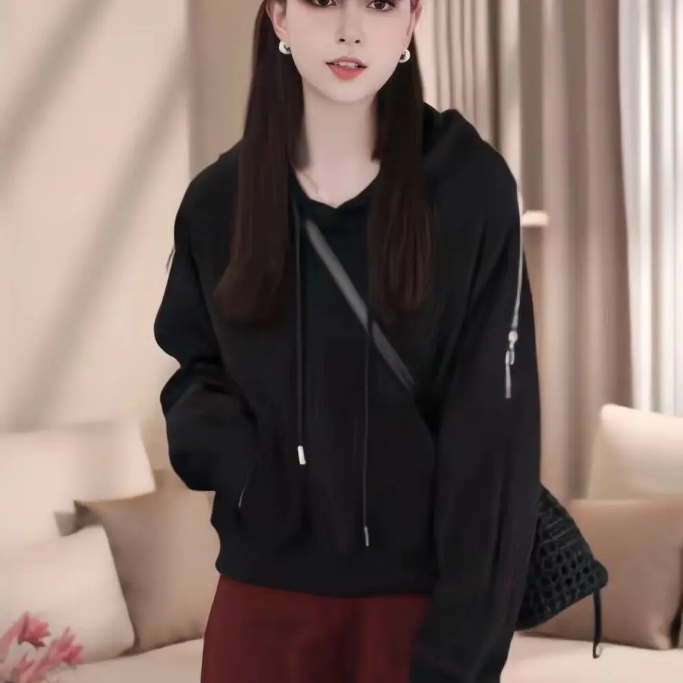 Sudaderas con capucha para mujer, ropa bonita con Base corta, mangas para adolescentes, cintura cortada Irregular, adelgazante, longitud corta, elástica, sin tapa