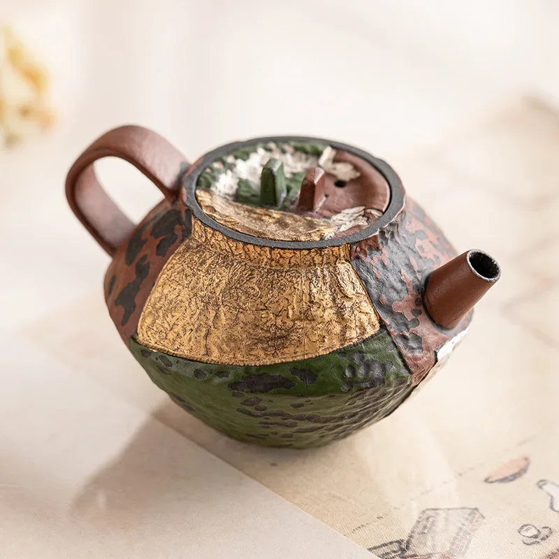 

Teapot Making Tea Household Hand-painted Gold Coarse Pottery Old Rock Mud Kung Fu Tea Set Is Not Hot Small Pot