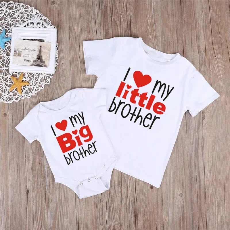 Matching T Shirts Sibling Sisters Brother T-shirt I Love My Big Sister Brother Family Clothing Kids Boys Clothes Baby Bodysuits