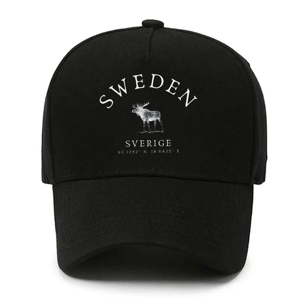 Sweden Moose Sverige Coordinates Country Print Baseball Cap Unisex Adjustable Baseball Cap Scandinavian Outdoor Souvenir Sun Hat