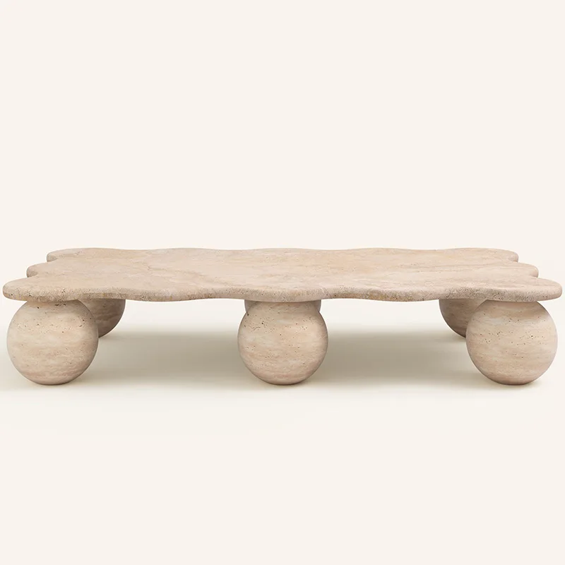 

Creative marble rectangular coffee table Nordic natural travertine stone corner table