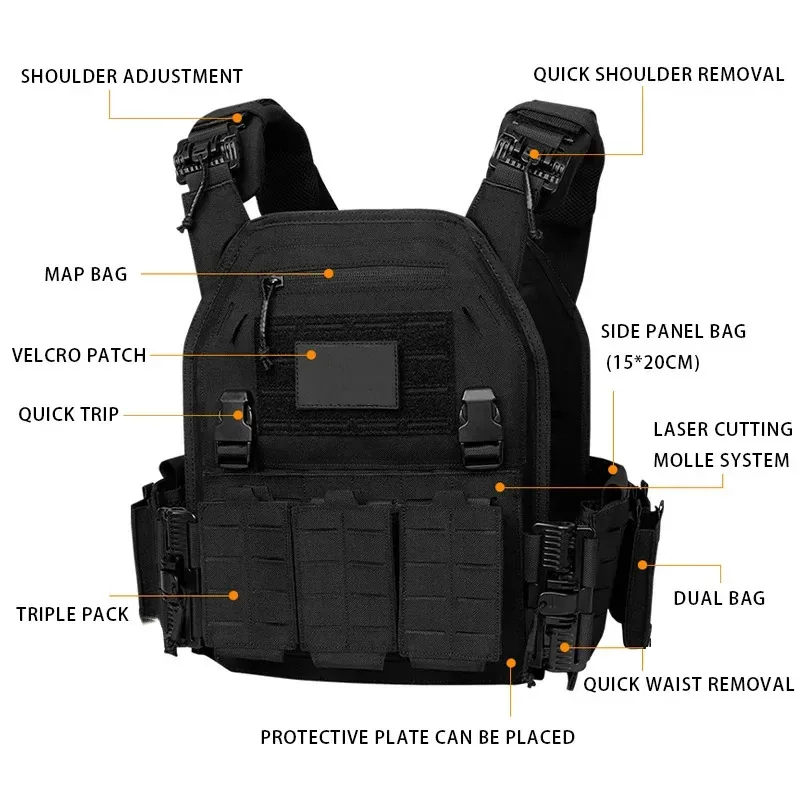 Tactical Plate Carrier Quick Release Fast Adjust Cummerbund Laser Cut Vest with Magazine Pouch MOLLE Lightweight Hunting Gear