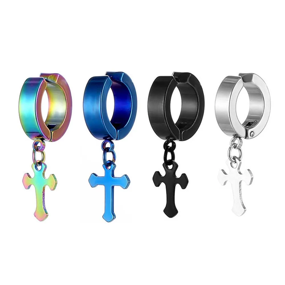No Ear Hole Steel Cross Earrings Gift Accessories Stainless Steel Steel Ear Bone Clip Cross Titanium Steel Punk Men Earrings