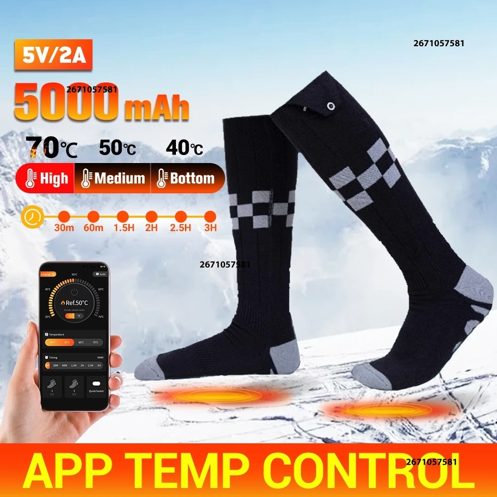

APP Control Heated Socks with 5000mah Battery Rechargeable Heating Socks Men Women Thermal Heated Foot Warmer Ski Sports Winter