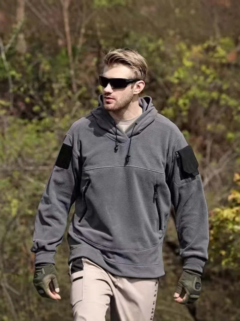 Tactical Fleece Jacket for Men, Thickened Winter Windproof Hoodie, Outdoor Cold Weather Pullover, Heavy Duty Sweatshirt
