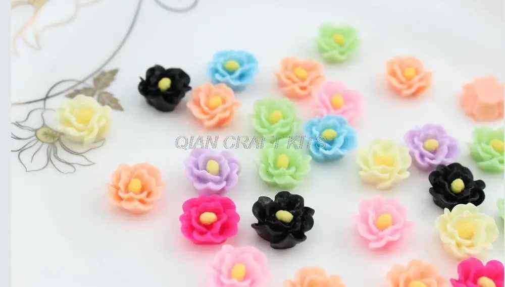 

200pcs hand paint matte rose resin flower Decoden Supplies cabochons mixed colors 14mm hand paint matt flower