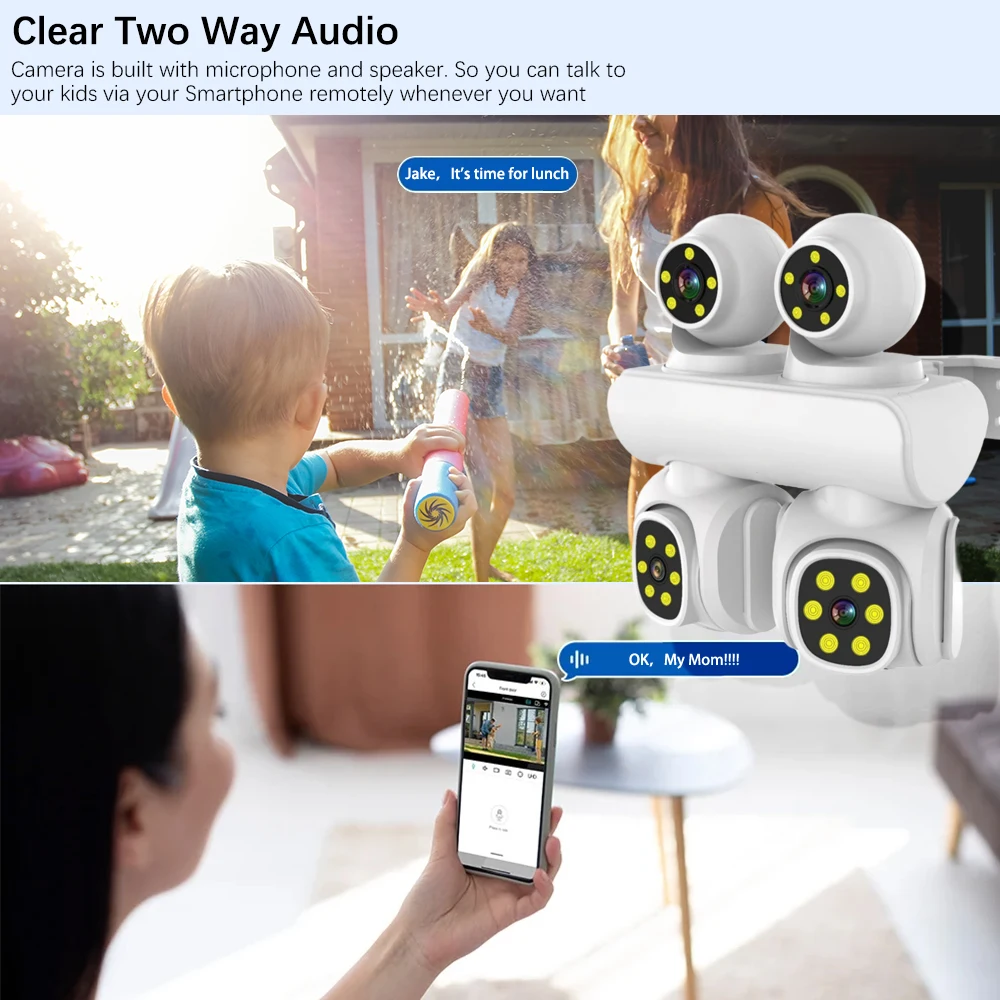 Jaxcam 20MP 10X ZOOM Four Lens Camera WIFI IP CCTV Four PTZ Outdoor Waterproof Two Way Intercom Motion Track ICAM365 Camera