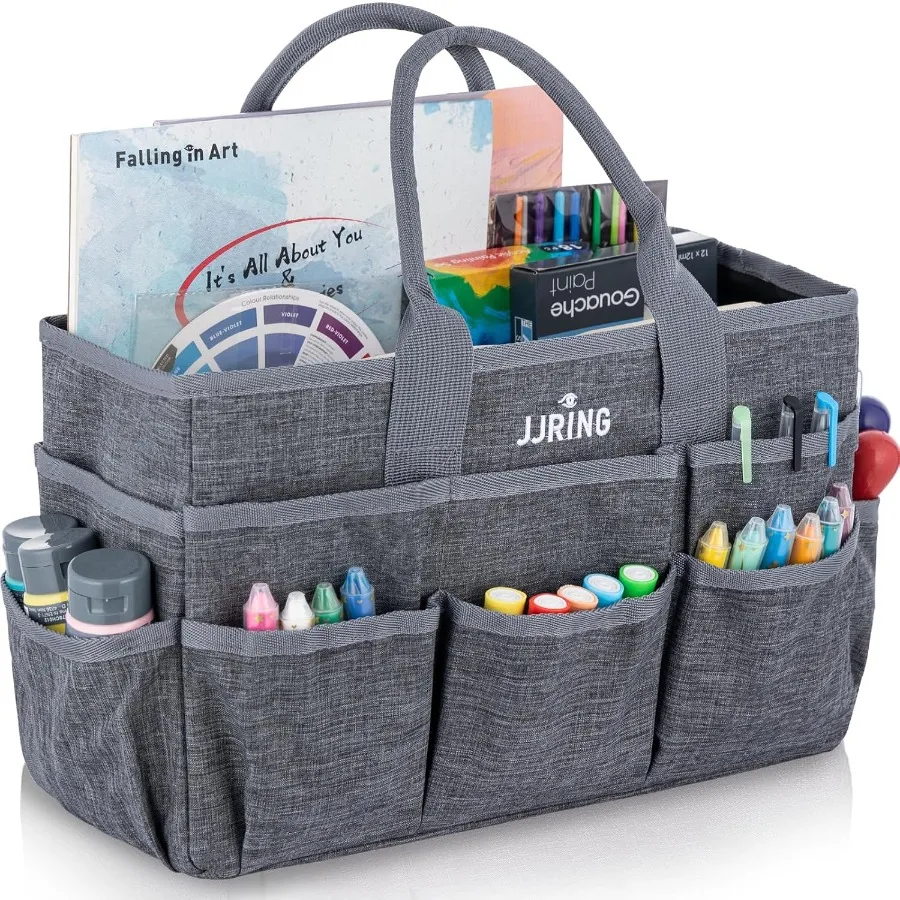 JJRING Craft Tote Bag Organizador para almacenamiento de arte en gris con múltiples bolsillos Ideal para álbumes de recortes Suministros médicos y de oficina
