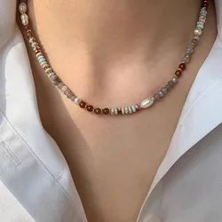 Pure Handmade Woven Natural Stone Beadeds Chain Pearl Pendant Necklace Luxurious Accessories For Women's Necks Fashion Jewelry