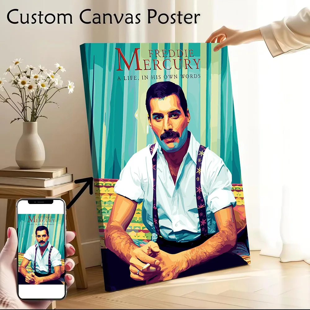 Freddie Mercury Portrait Canvas Wall Art Poster Custom Photo Print Modern Painting for Fans Bedroom Decorative Paintings Frames