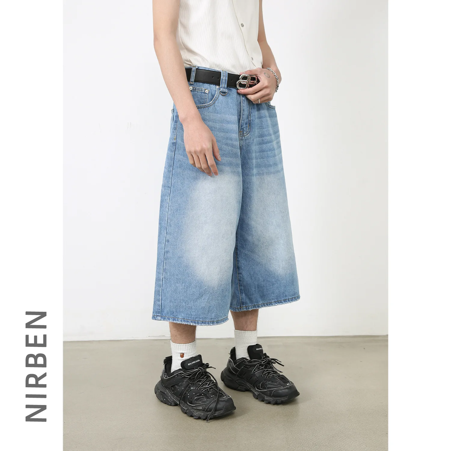 American Seven-point Wide-leg Jeans Summer New Trendy Brand Street Personality Straight Shorts