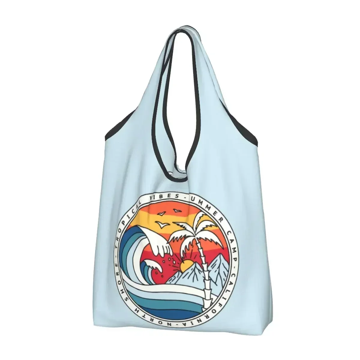 California Beach Surfing Groceries Shopping Bags Custom Shopper Tote Shoulder Bag Big Capacity Portable Summer Surfer Handbag