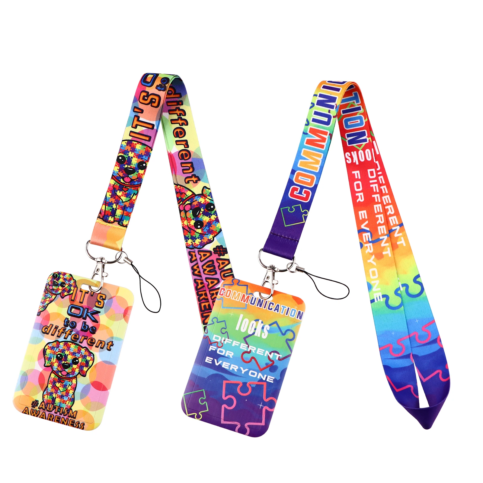 Autism Awareness Puzzle Lanyard Card Holder Neck Strap for key ID Card Straps Badge Holder DIY Hanging Rope Keyring Accessories