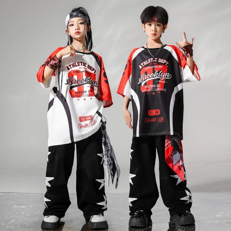 Street Dance Suit Kids Kpop Hip Hop Outfits Set Model Runway Performance Costumes Denim Casual Pants Girls Jazz Dance Clothing