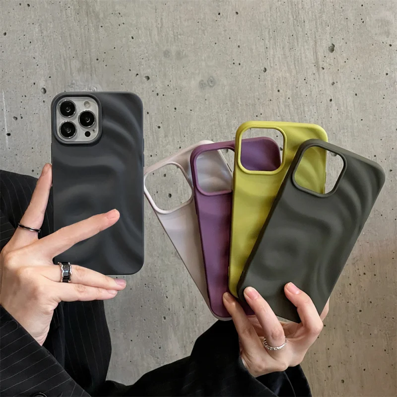 

Suitable for Apple16PROMAXSolid Color Water Ripple Phone CaseiPhone14/13All-inclusive Niche Case12Anti-Fall