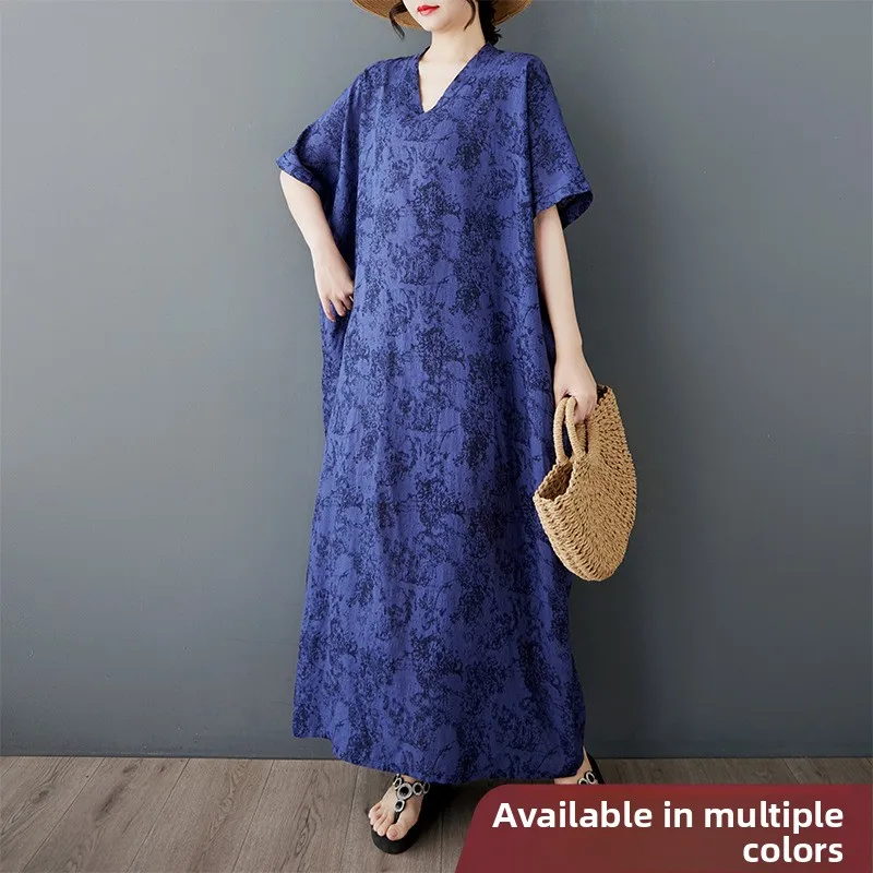 

Blue Summer n Long Dr Mommy Sle V-Ne ort Sve Женское платье широкого кроя из смеси хлопка и льна, удобное летнее ...