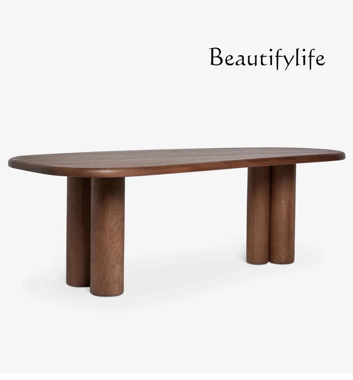 

Solid wood dining table French medieval wabi oak log table Household simple designer oval desk