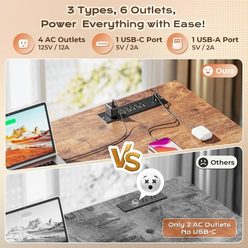 مكتب على شكل حرف L مقاس 63 بوصة مع منافذ طاقة ومنفذ USB-C، مكتب منزلي بزاوية الكمبيوتر مع أدراج قماش الملفات و #4