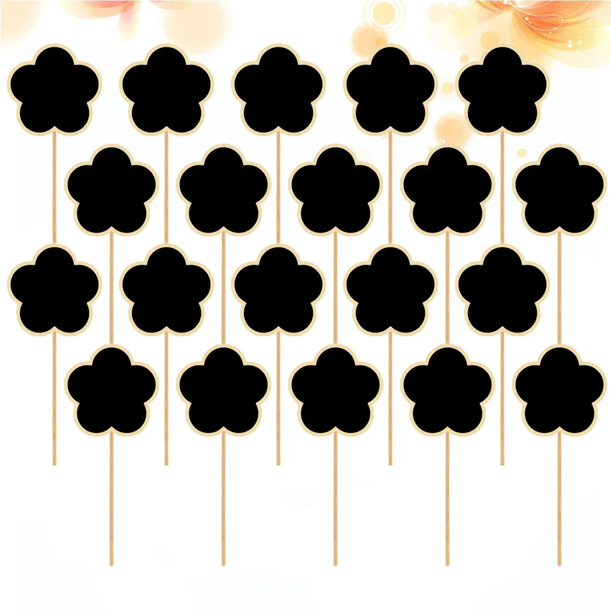 20Pcs Wooden Mini Chalkboard Signs Flower Shaped For Wedding Party Decoration Christmas Black Garden Plant Tags