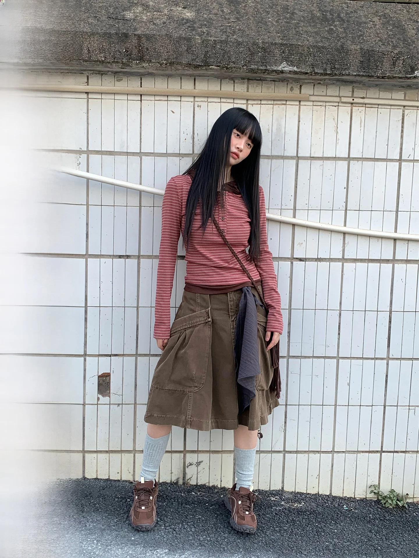 

COK Vintage Striped Patchwork Hoodie Long Sve Regular Length Women's T-irt Early Spring Commute Faion Korean Sle