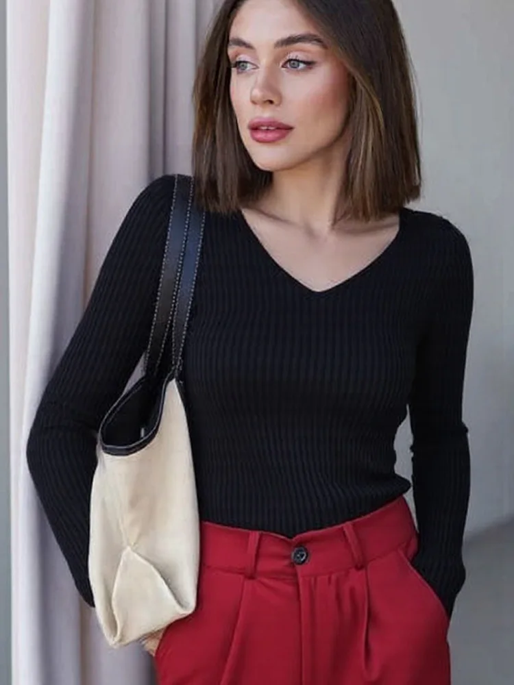 Autumn Winter Long Sleeve Pullovers Knitted Sweaters Women Casual Slim V Neck Women's Sweater Winter Bottoming Clothes