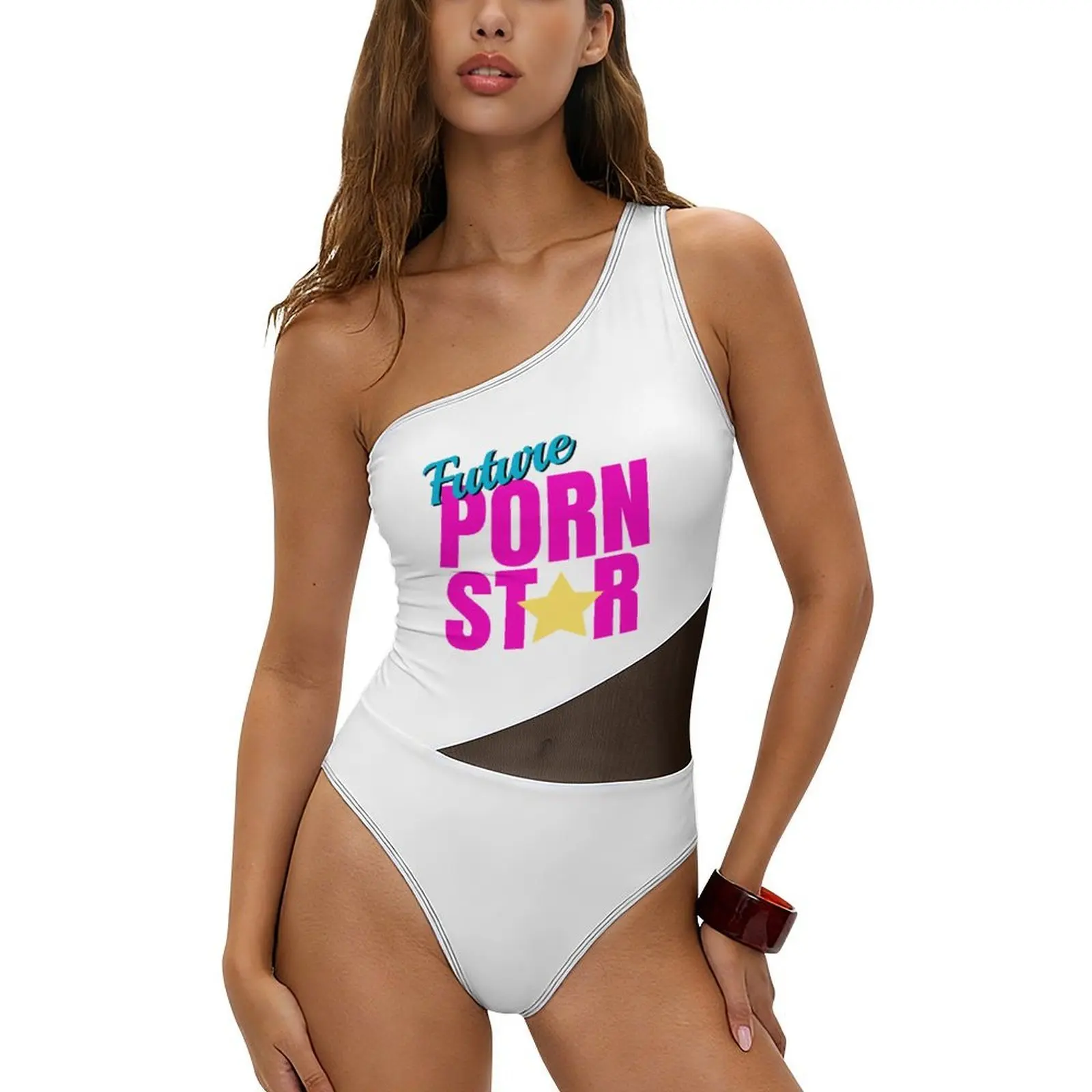 

Women's One Piece Swimsuits One Shoulder Swimwear Fun pattern printing Monokinis Bathing Suits