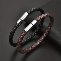 2PCS Black Plus Brown PU Leather Men's Magnetic Suction Bracelet Business The Mature and Elegant Gift for Men