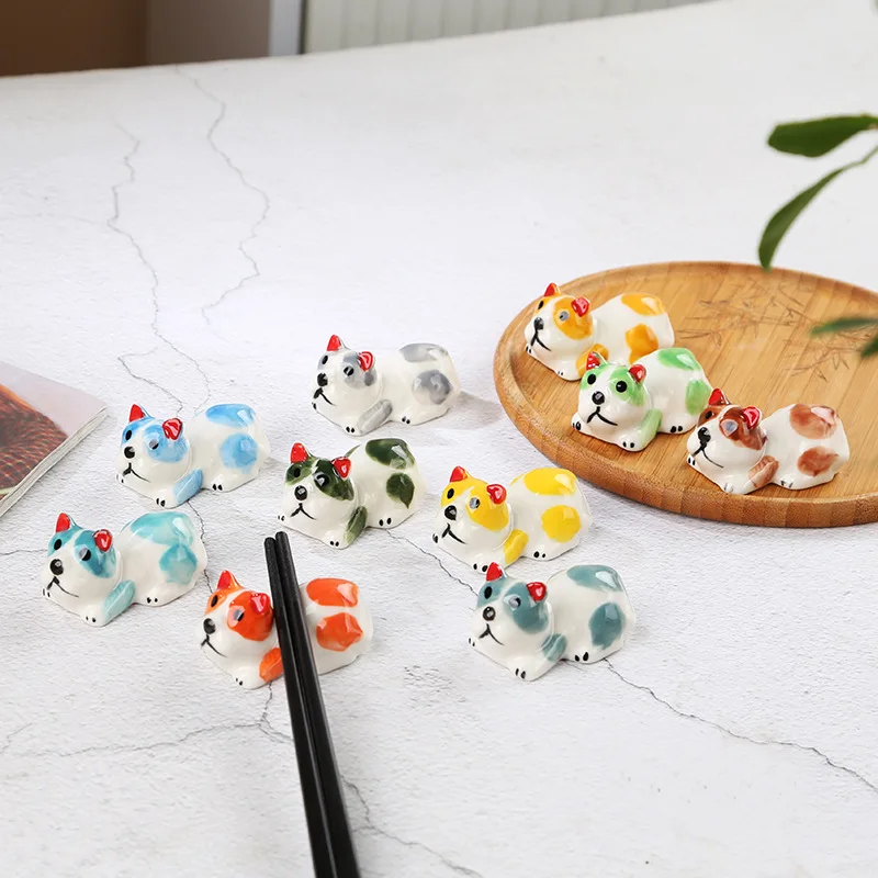 Cute Cartoon Dog Cat Ceramic Chopsticks Holder Chopstick Holder Stand Practical Fashion Chinese Kitchen Tableware Utensil