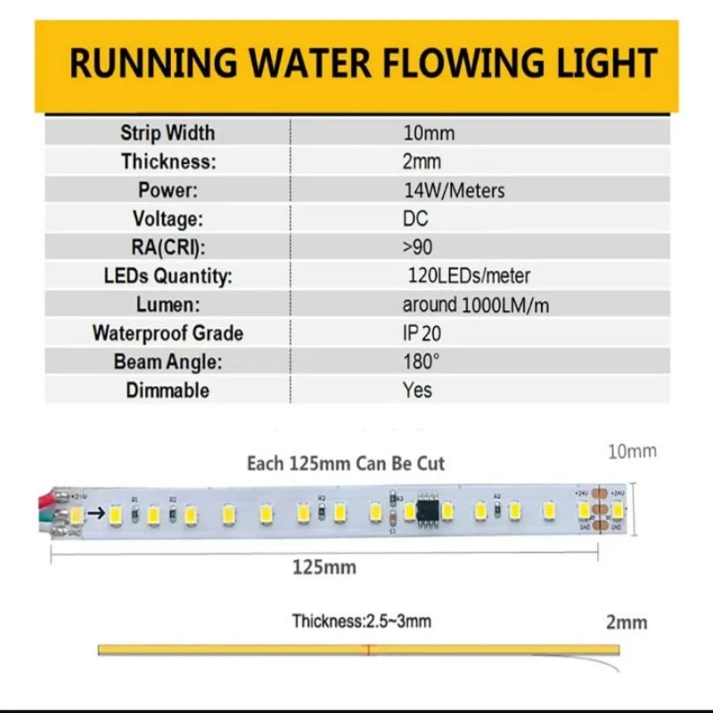 33FT 10M 24V Flowing LED Strip Lamp track lights DC24 SMD2835 for Indoor Flexible Linear Strip Decoration backlight