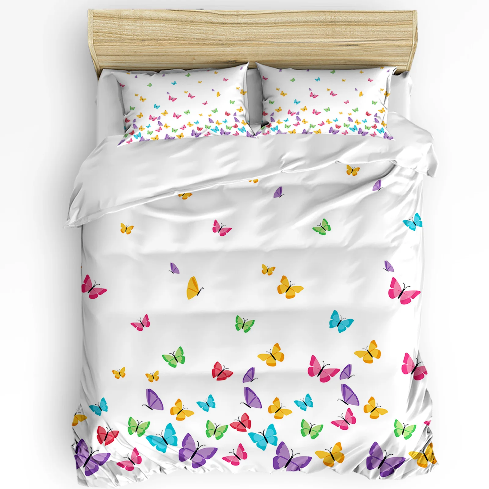 Colorful Butterfly White Duvet Cover Bed Bedding Set Home Textile Quilt Cover Pillowcases Bedroom Double Bedding Set No Sheet