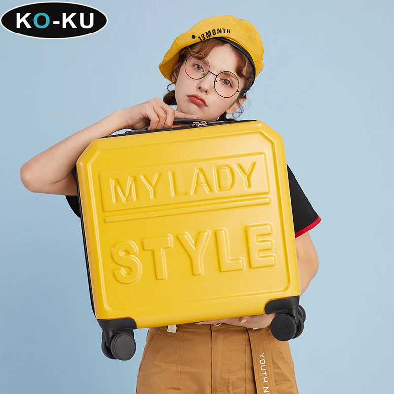 KO-KU Square Sugar Luggage Female 18Inch Students Small Lightweight Boarding Box Children 20 Inch Password Travelling Bag