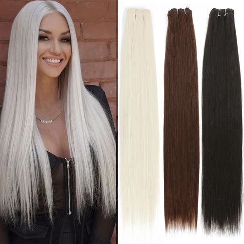 Imagen 1 del producto Mechones de pelo liso de hueso, extensiones de cabello liso de salón, tejido de pelo liso Yaki sintético súper largo de alta temperatura