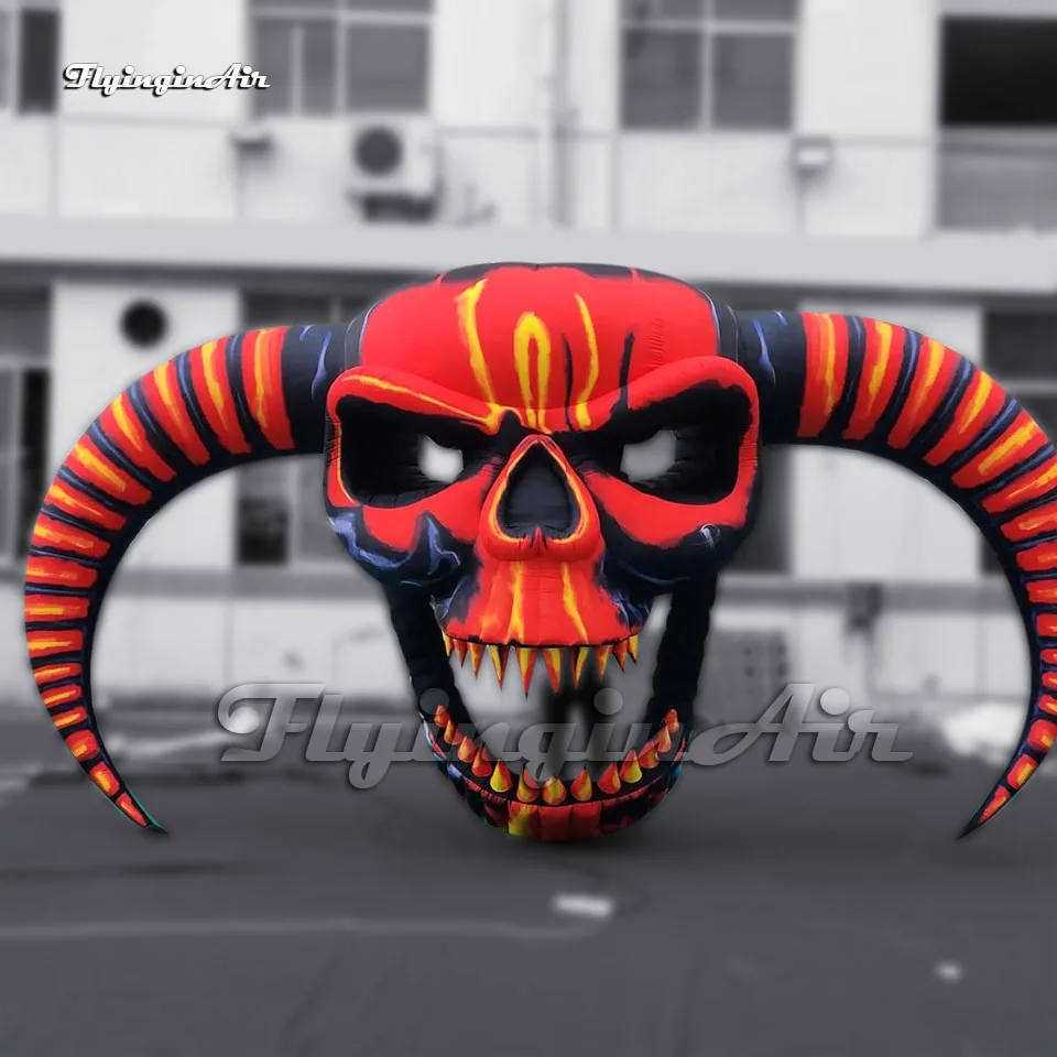7m Hanging Red Giant Inflatable Minotaur Skull Demon Head Halloween Monster Air Blow Up Devil For Carnival Stage Decoration