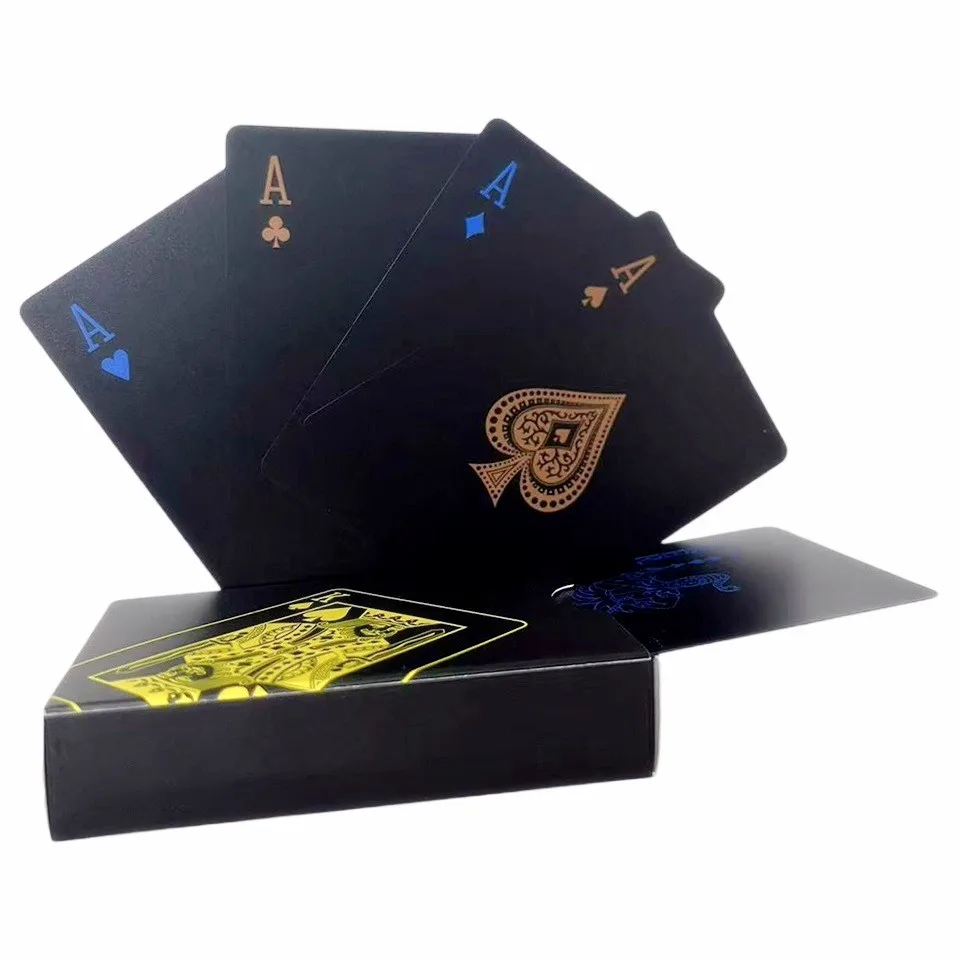 Jogo de cartas de pôquer, tabuleiro de cartas de plástico à prova d'água pvc preto azul vermelho amarelo verde dourado conjunto de cartas de baralho brinquedo infantil