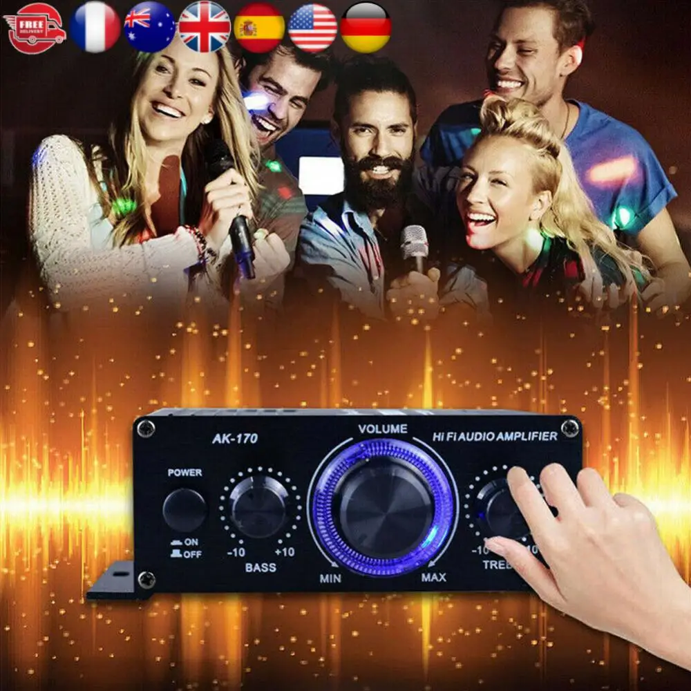 

Bluetooth-совместимый аудиоусилитель HiFi, 2-канальный усилитель мощности 200 Вт + 200 Вт с входом RCA, усилитель мощности с синей светодиодной подсветкой