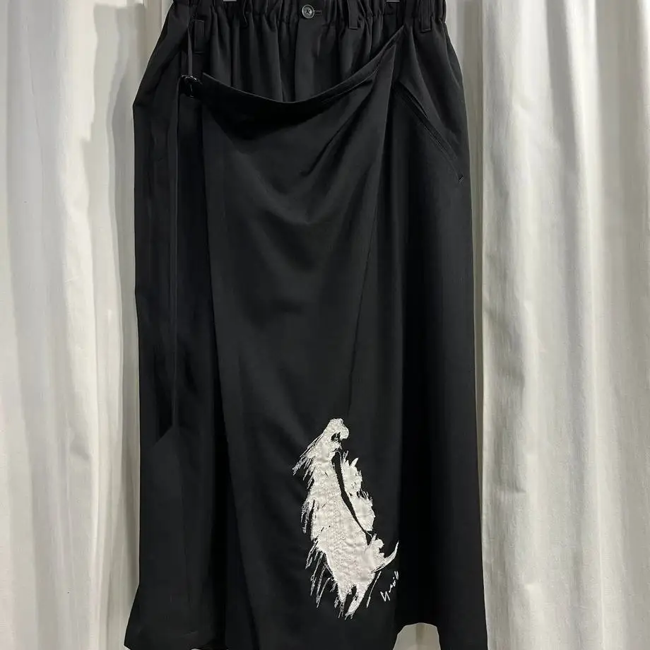 TOP-YAMAMOTO ® Black Printed Wide-leg Casual Pants - Retro Style Loose-Fitting Long Pants for Women