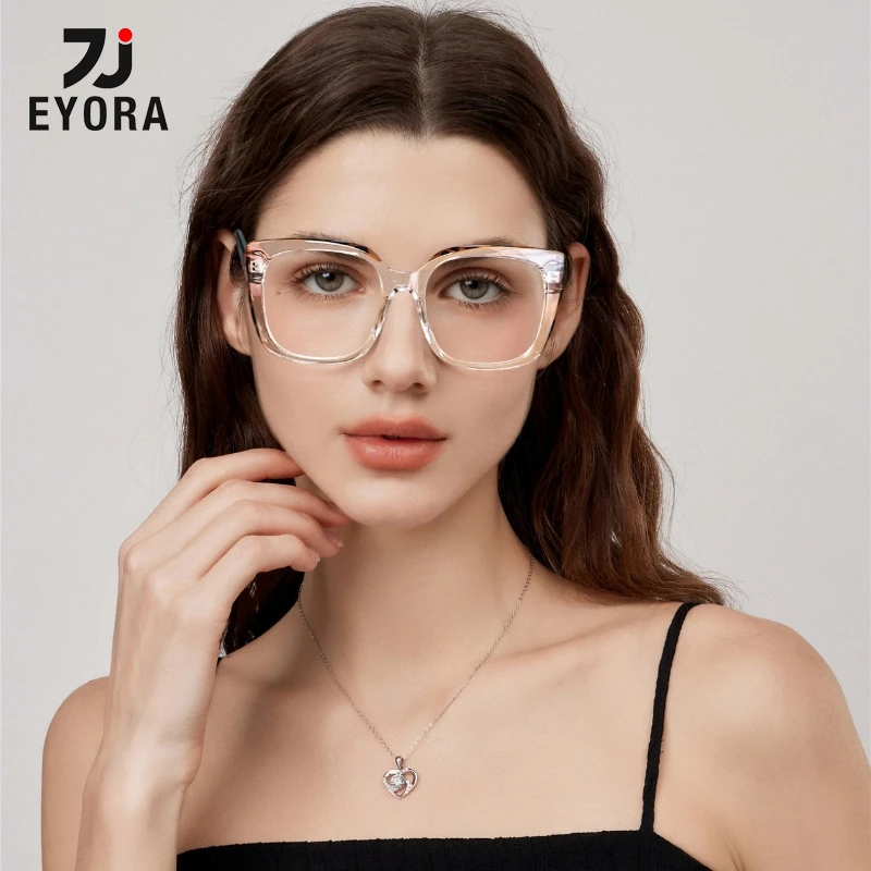 

EYORA Currents Square Full Rim TR90 Women Reading Glasses Anti Blue Light Myopia and Hyperopia Photochromic Prescription Eyewear