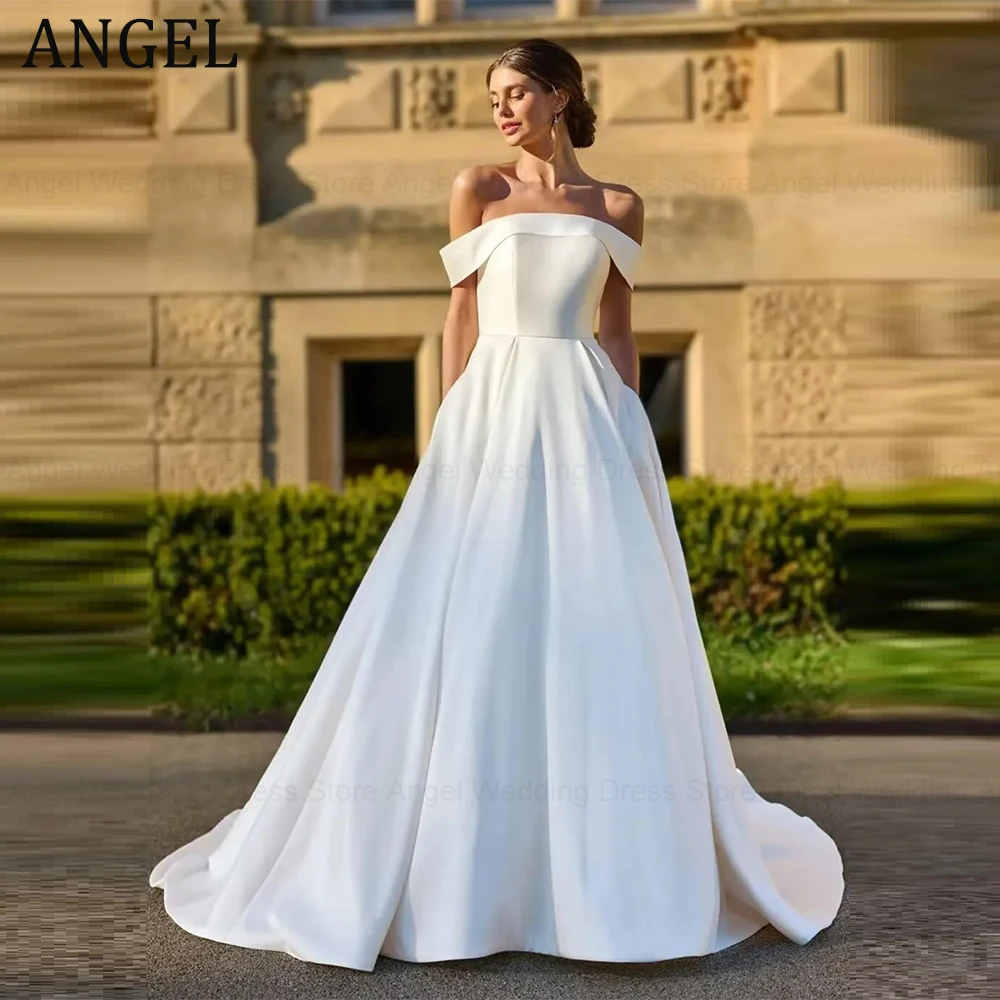 

ANGEL Satin Elegant Wedding Dress for Bride 2025 Customized Aline Off the Shoulder Bridal Gowns Floor-Length Vestidos De Novia