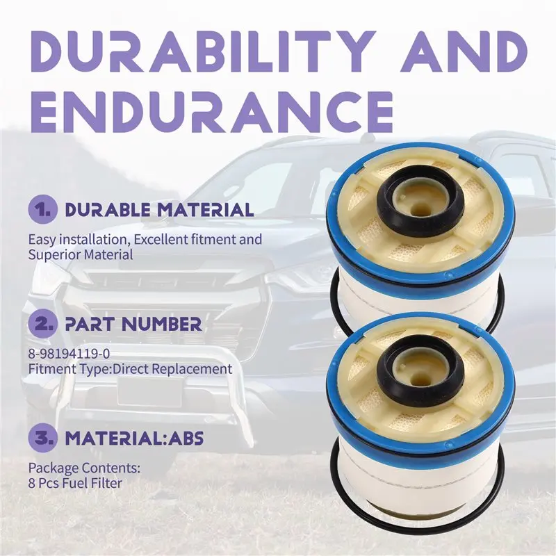 AU05 -8 Pcs Fuel Filter 8-98194119-0 For Isuzu Dmax 2012-2020 Isuzu Mu-X 2014 - 2020 Isuzu Travis 2019 - 2021