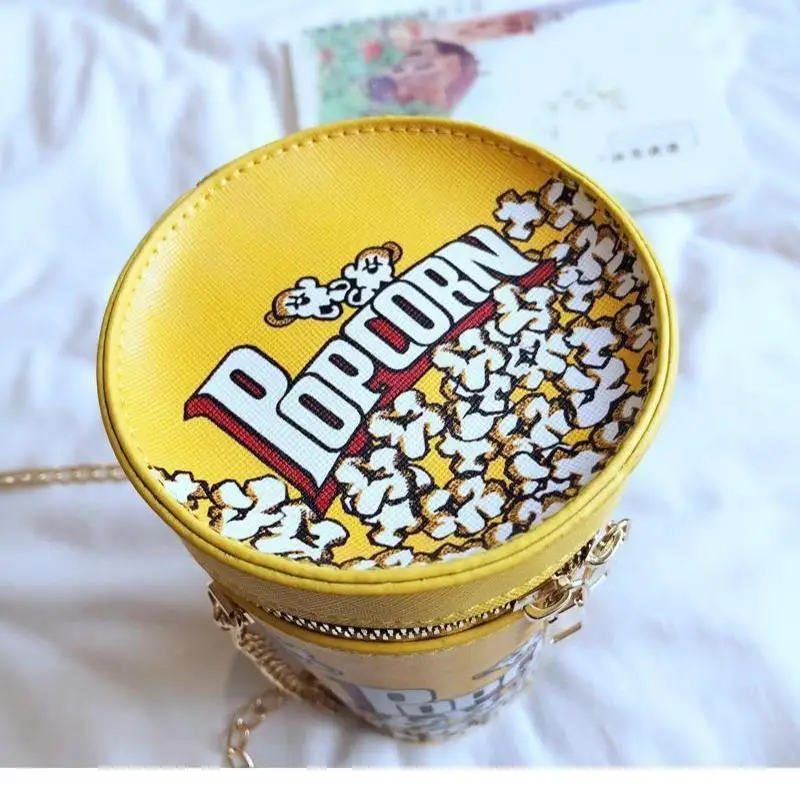 2025 Creative Popcorn Design PU Bucket Bag Fashion Adjustable Strap Crossbody Bag Water Resistant Casual Tote for Daily Commute