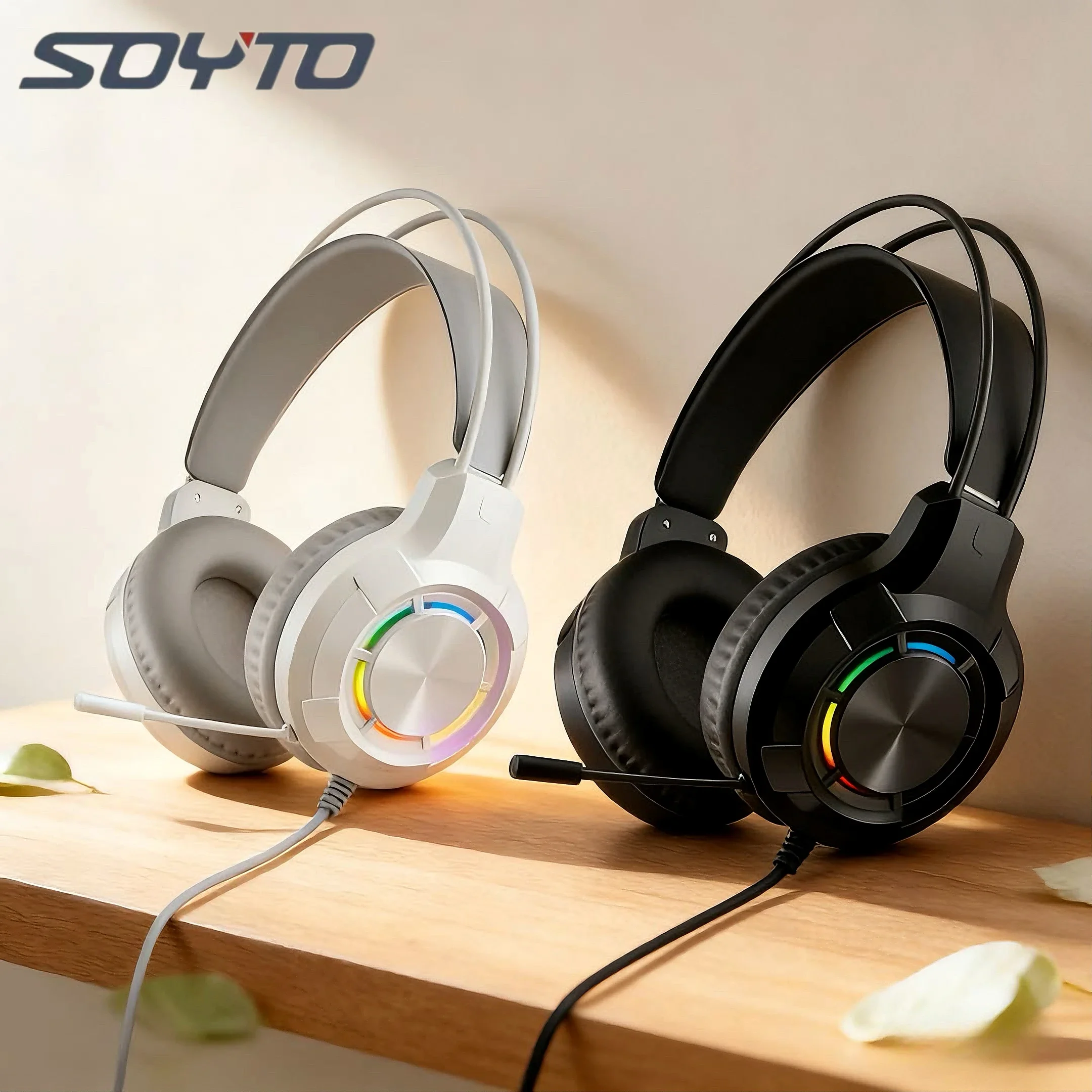 

Игровая гарнитура SOYTO LED с подсветкой, проводная, накладные наушники с шумоподавлением и микрофоном, глубокий бас для компьютерных игр