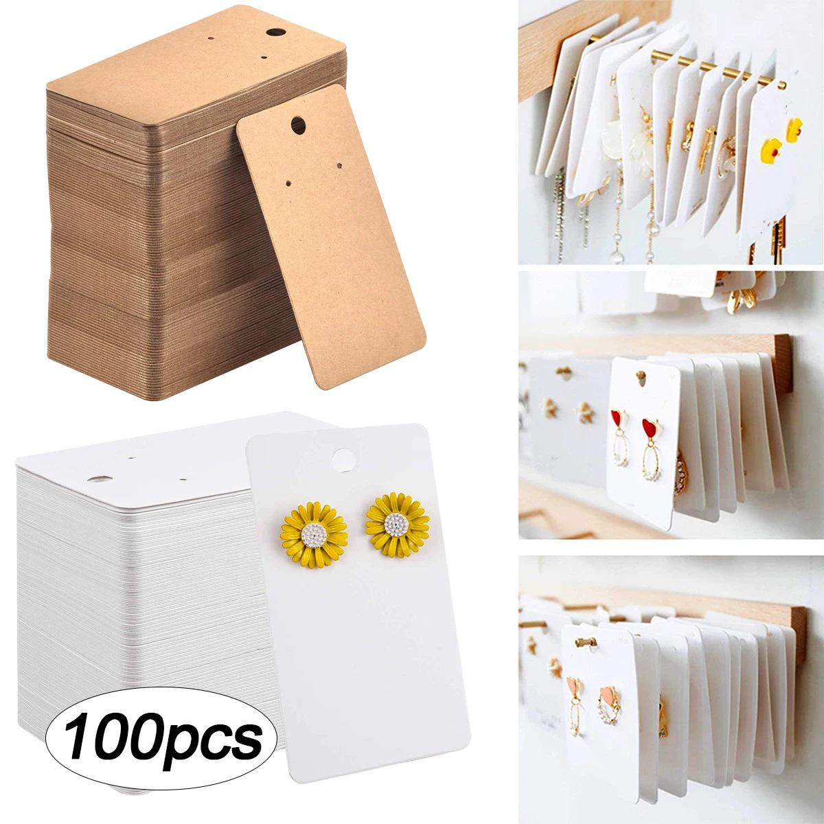 

100pcs 5*9cm kraft/white paper blank jewelry display card cardboard earring package hang tag card kraft paper earring cards