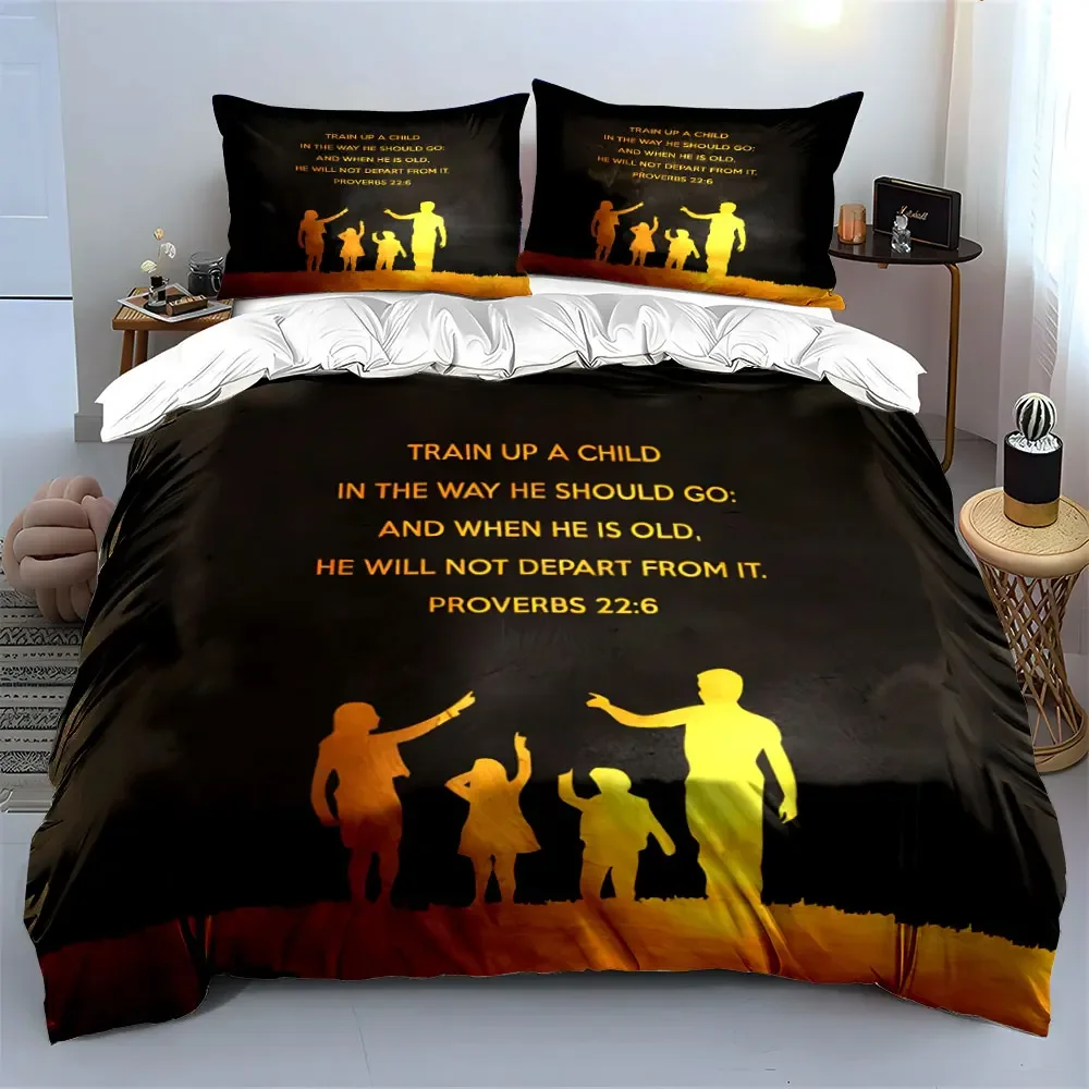 3Pcs Christian Family Bedding Set, Proverbs 22:6 