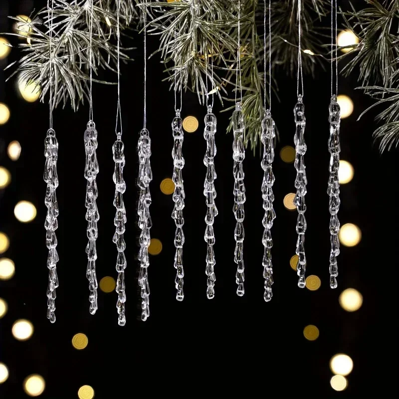10PCS Christmas Ice Lolly Ornaments Transparent Threaded Tree Pendants Creative Winter Festival Decorations for Xmas Home Party