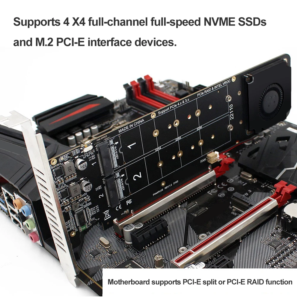 PCIeX16 To M.2 RAID Adapter 4x32Gbps 4 NVME NVMe SSD Adapter Card M2 NVME Extended Card Support SSD 2280/2260/2242/2230