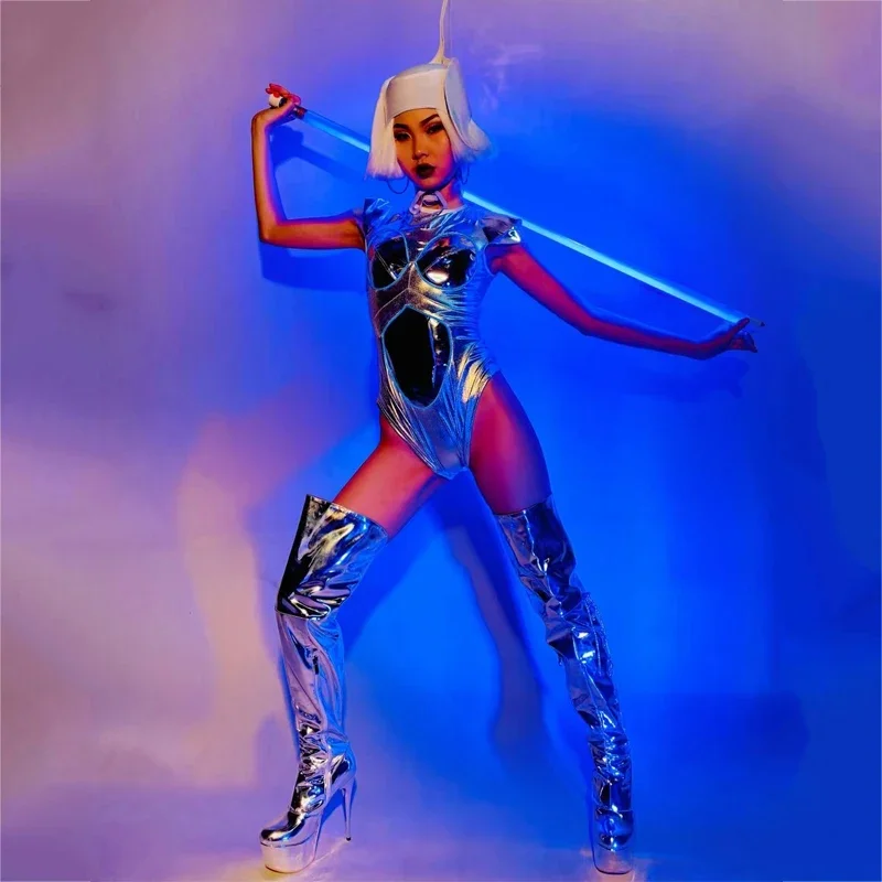 

Сексуальная технология, серебряное лазерное боди, головные уборы, одежда для танцев на пилоне, костюм танцовщицы Gogo, костюм для ночного клуба, бара, диджея, сценический наряд XS2452