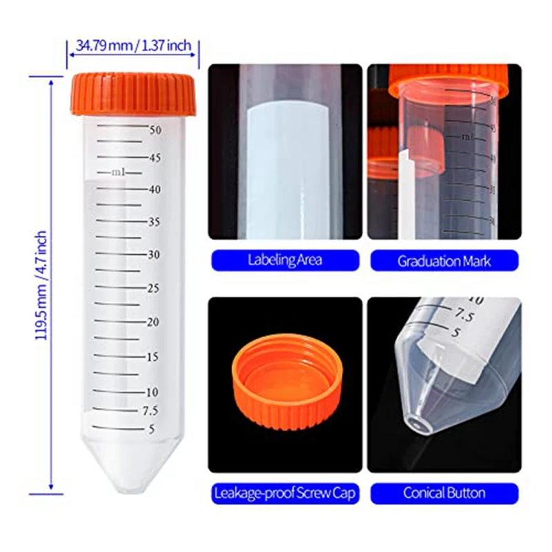 Conical Centrifuge Tubes 50Ml, 25 Pcs, Sterile Test Tubes With Screw Reusable Durable Easy To Use