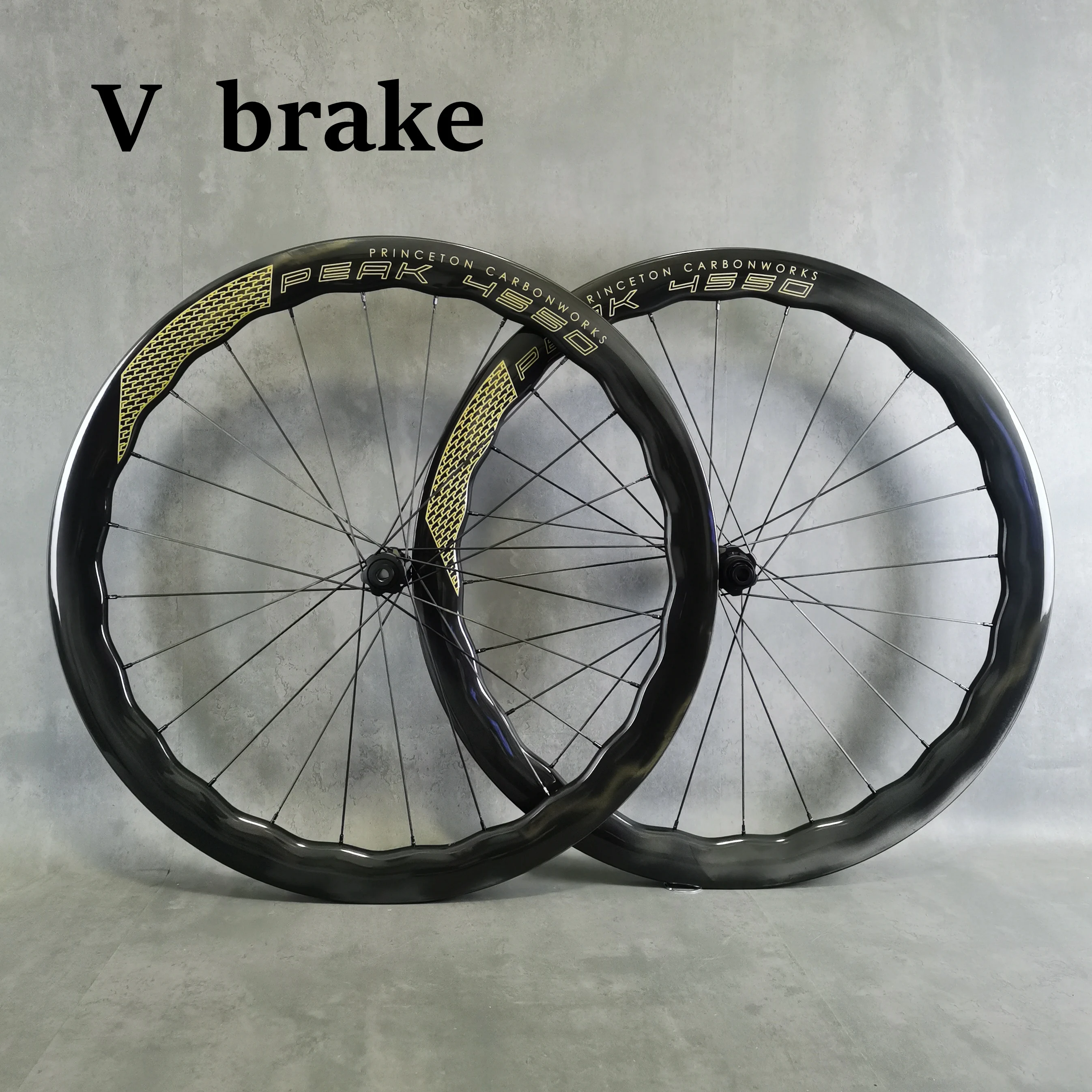 

700C Princeton 4550 Carbon Road Bike Wheelset, V Brake , Tubeless, Tubular Wheels, UD Glossy, Gold, Silver, Black Logo